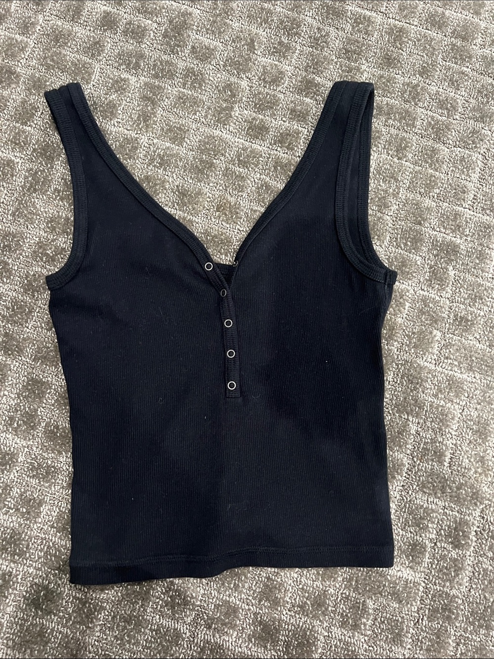 Abercrombie & Fitch Black Ribbed Snap-Front V-Neck Crop Tank